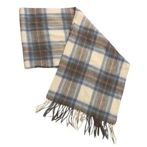 Lochmere Scarf Blue Dress Stewart Plaid Merino Cashmere Blend Fringe Academia‎